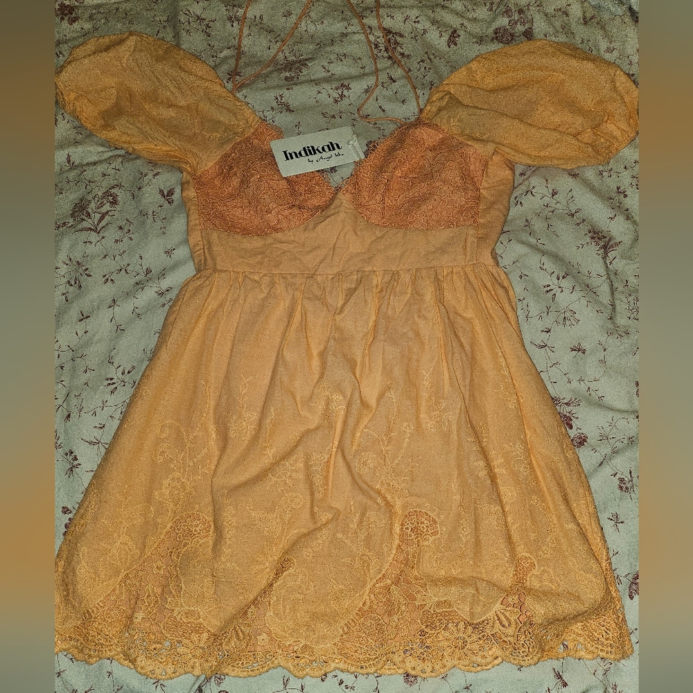 NWT Indikah Neon Orange Lace Dress